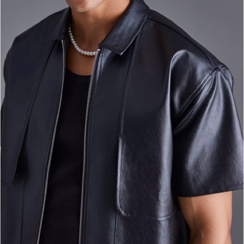 BooHooMan PU Oversized Panel Detailed Shirt | M | Black NEW!!
